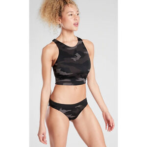 Athleta M D DD Freestyle black camo Conscious crop top tankini swim bathing suit